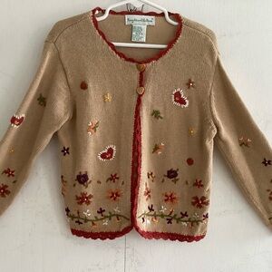Vintage Ring Around The Rosie Ramie/Cotton Embroidered 2Button Knit Sweater M5/6